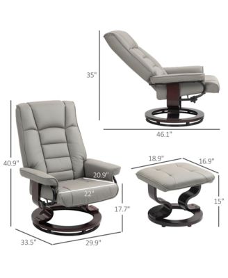 Recliner with Ottoman, Swivel Recliner Chair and Ottoman, Faux Leather Reclining Chair with High Back and Wood Frame for Living Room, Bedroom, Gray