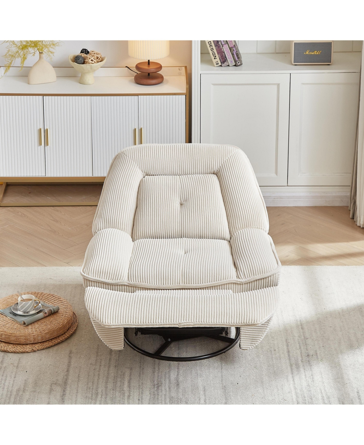 Streamdale Furniture 360 Degree Corduroy Swivel Upholstered Manual Recliner Chair, Theater Recliner Sofa, Nursery Glider Rocker for Living Room - Beig