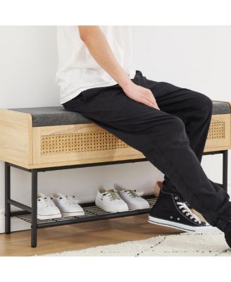 Natural Rattan 40in Storage Chest, Storage Bench Organizer for Entryway, Rectangular Bench Storage Rack