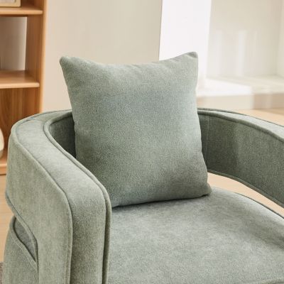 Streamdale 1 Pc. Pale Green Linen Blend Upholstered Foam Cushioned Weathered Wood Base 360° Swivel Accent Chair