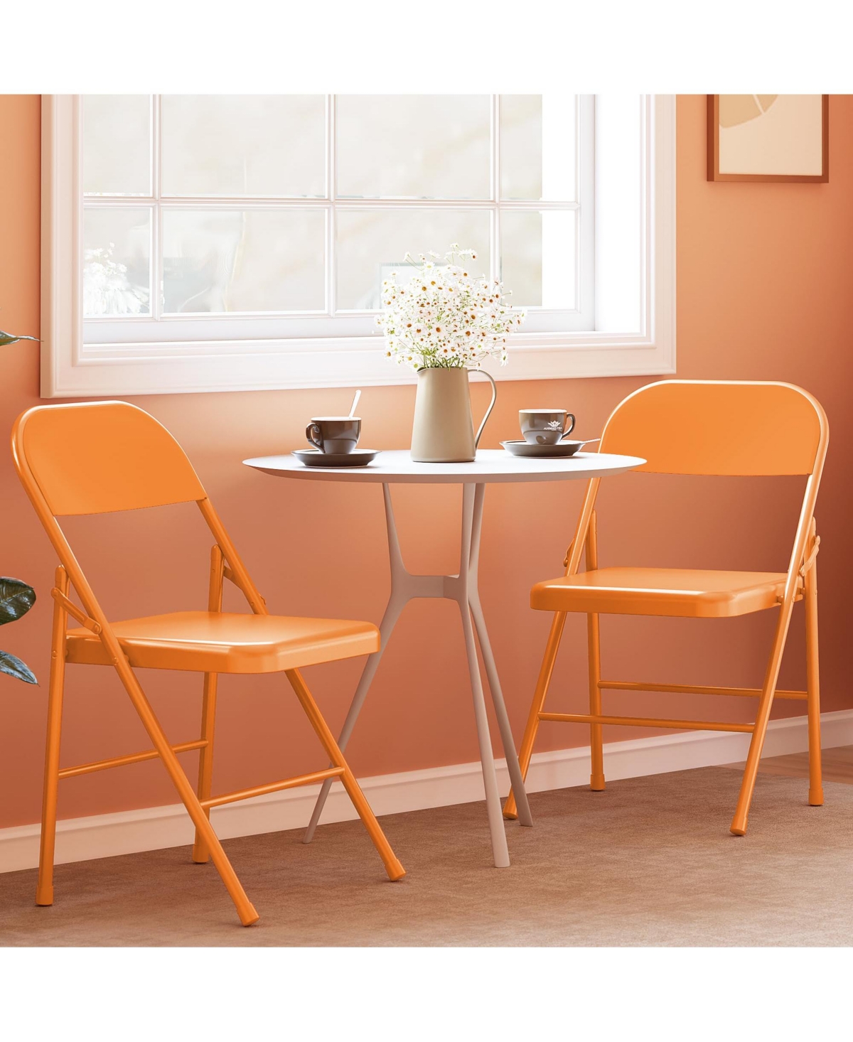 gaomon Folding Chairs Set of 2, Foldable Chairs with Metal Frame Hold Up to 350 Pounds, PortableFolding Chairs - Orange