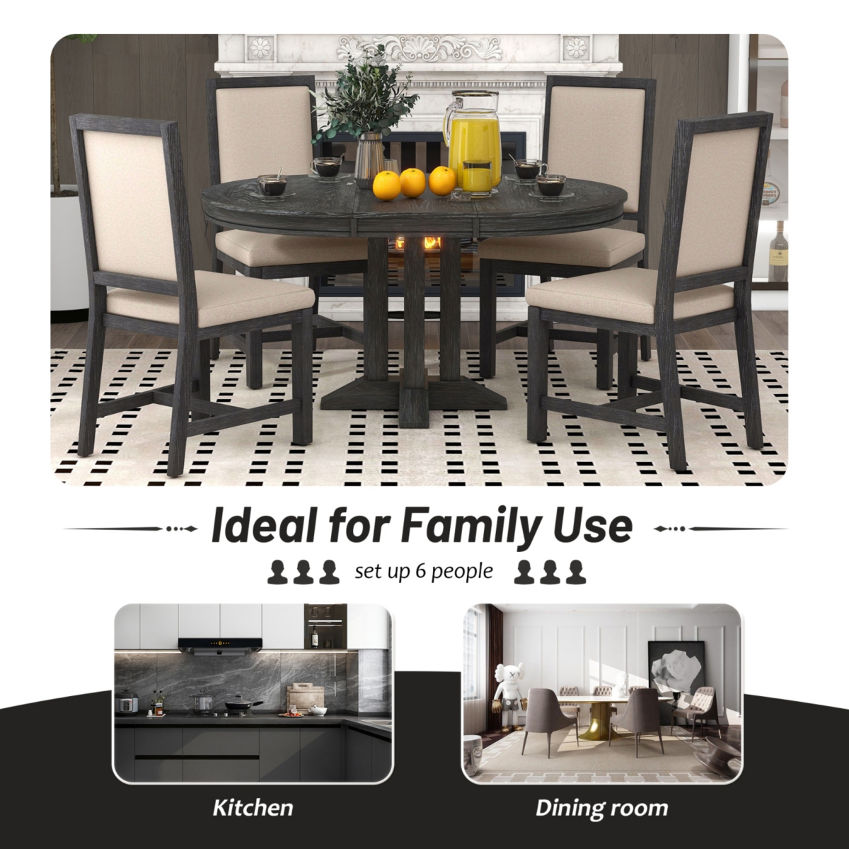 Streamdale Furniture Retro Style Dining Chair Set with 4 Upholstered Chairs for Dining Room and Living Room (Beige+Black) - Beige+black