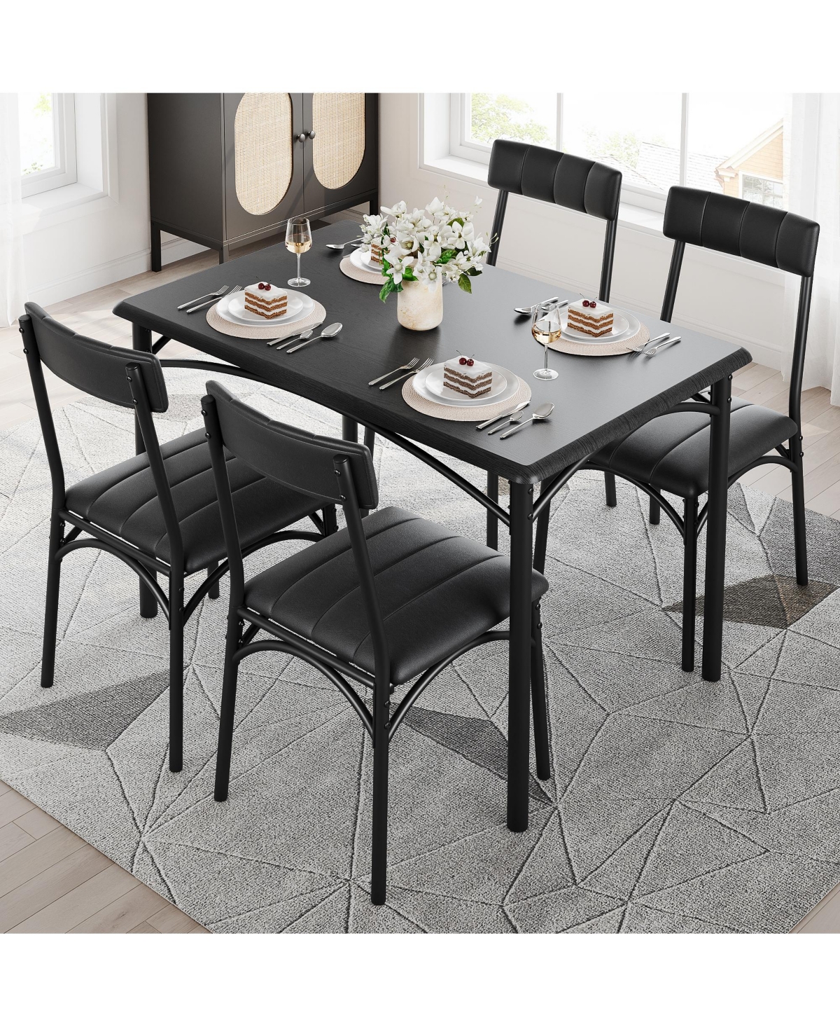 gaomon Dining Table Set, Kitchen Table and Chairs for 4, Table Set with 4 Upholstered Chairs, 5 Piece Dining Table Set- Black