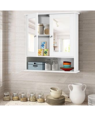 Bathroom Wall Mount Mirror Cabinet Organizer-White