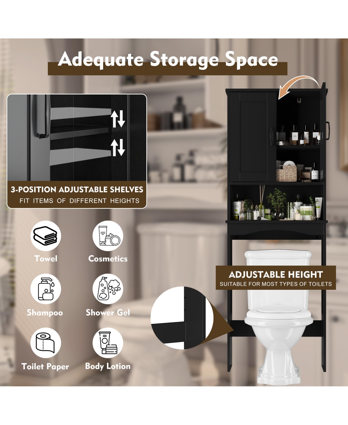 Lovmor in. W x in. H x in. D Over The Toilet Storage with Adjustable Shelves for Bathroom and Laundry