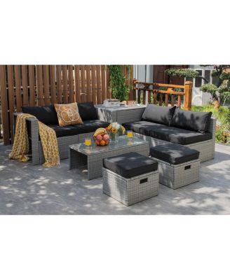 8 Pieces Patio Rattan Furniture Set with Storage Waterproof Cover and Cushion-Black