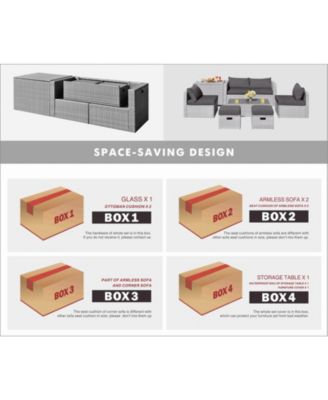 8 Pieces Patio Rattan Furniture Set with Storage Waterproof Cover and Cushion-Gray