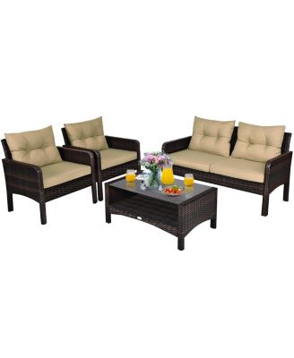 4 Pieces Patio Rattan Free Combination Sofa Set with Cushion and Coffee Table