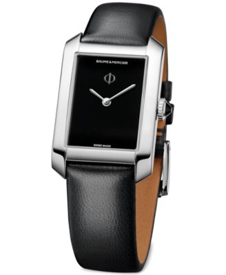 Women's Swiss Hampton Black Leather Strap Watch 35x22mm