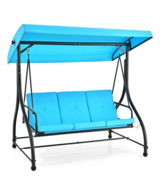 3 Seat Outdoor Porch Swing with Adjustable Canopy-Blue