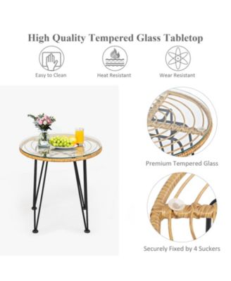 3 Pieces Rattan Furniture Set with Cushioned Chair Table-Navy