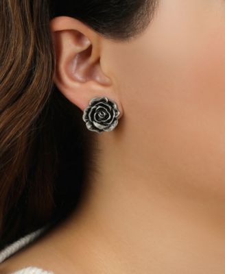 Silver-Tone Flower Button Earrings