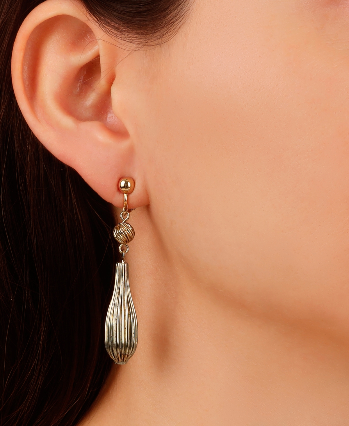 2028 Textured Elongated Clip Earrings In Yellow