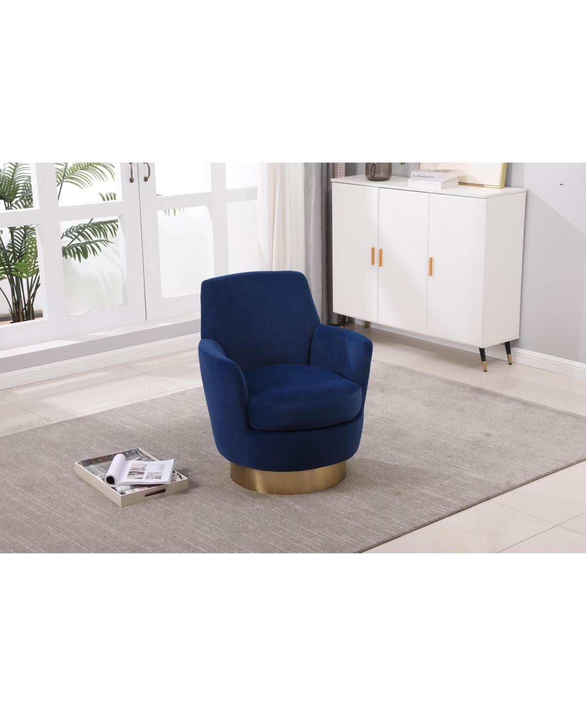 Velvet Swivel Barrel Chair, Swivel Accent Chairs Armchair for Living Room, Reading Chairs for Bedroom Comfy, Round Barrel Chairs with Gold Stainless S