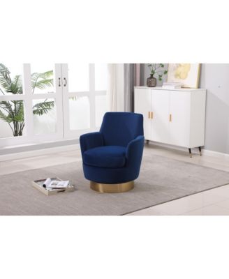 Navy Velvet Swivel Barrel Chair with Gold Base