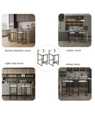 Set of 2 Barstools Faux Leather Upholstered Bar Stools Modern Metal Frame Dining Chairs for Counter, Kitchen Island (Beige