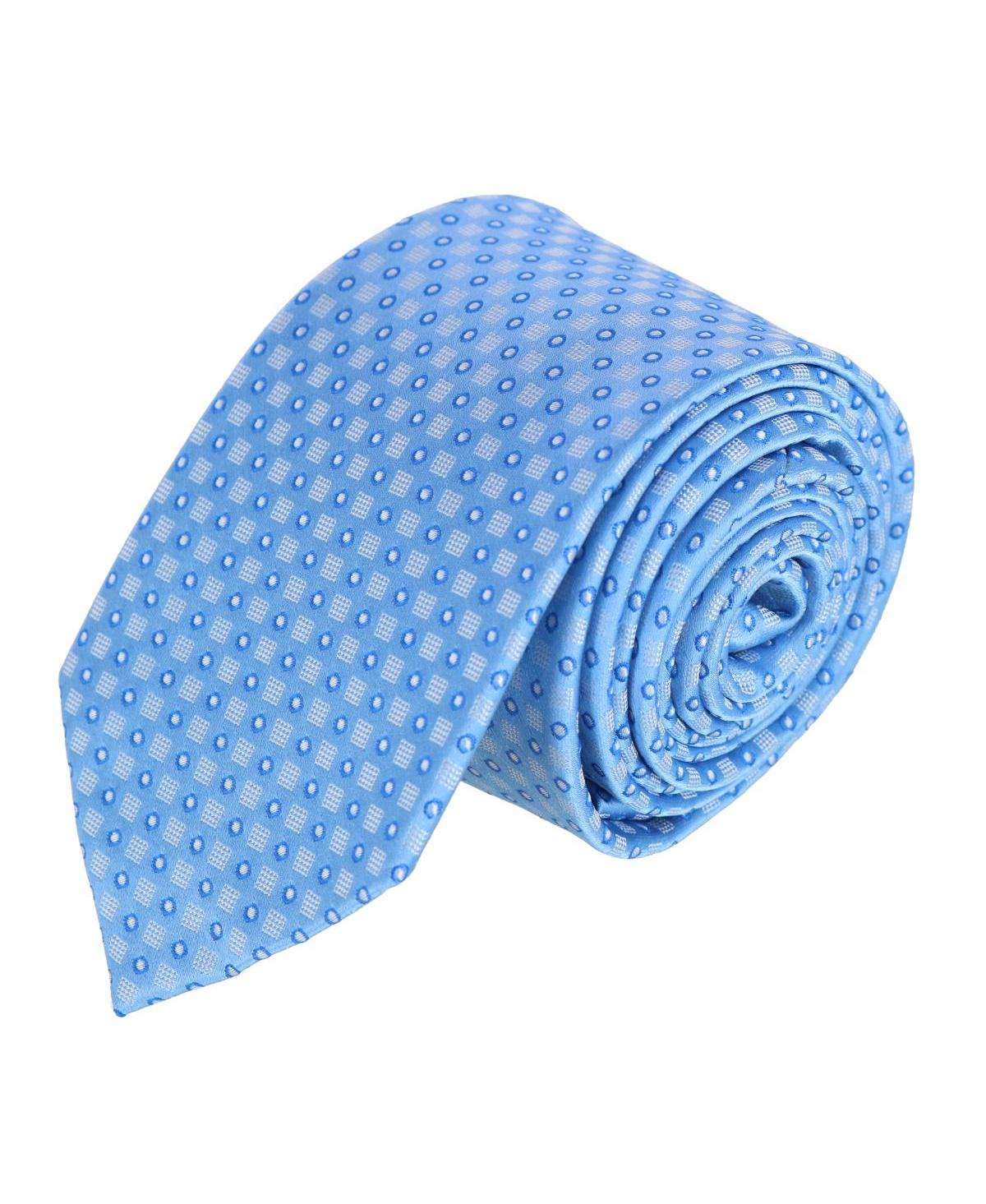 Trafalgar Men's Ewing Square and Polka Dot Business Silk Necktie - Light blue with dark blue contrast
