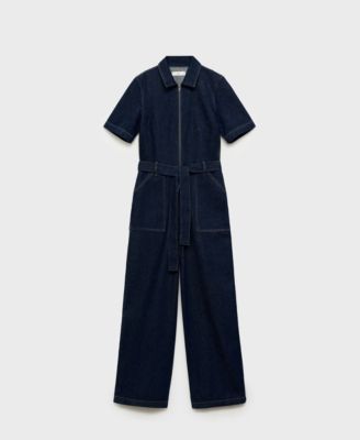 Women's Belted Denim Jumpsuit