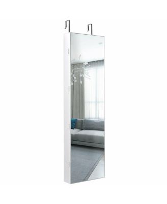 Wall and Door Mounted Mirrored Jewelry Cabinet with Lights-White