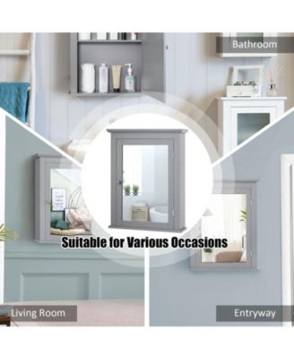 Bathroom Mirror Cabinet Wall Mounted Adjustable Shelf Medicine Storage-Gray