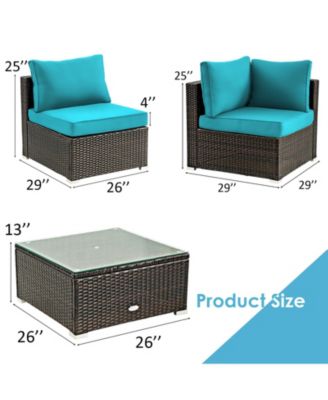 5 Pieces Cushioned Patio Rattan Furniture Set with Glass Table-Turquoise