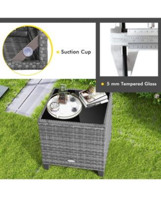 3 Pieces Outdoor Wicker Conversation Set with Tempered Glass Tabletop-Black