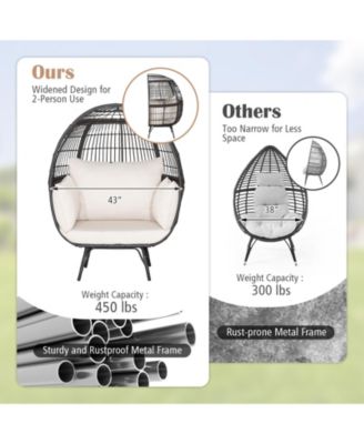 Oversized Patio Rattan Egg Lounge Chair with 4 Cushions-Brown