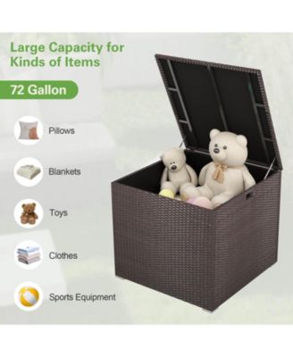 72 Gallon Rattan Outdoor Storage Box with Zippered Liner and Solid Pneumatic Rod