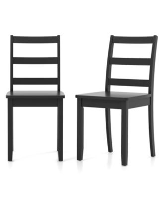 Set of 2 Wood Dining Chairs with Solid Rubber Wood Legs-Black