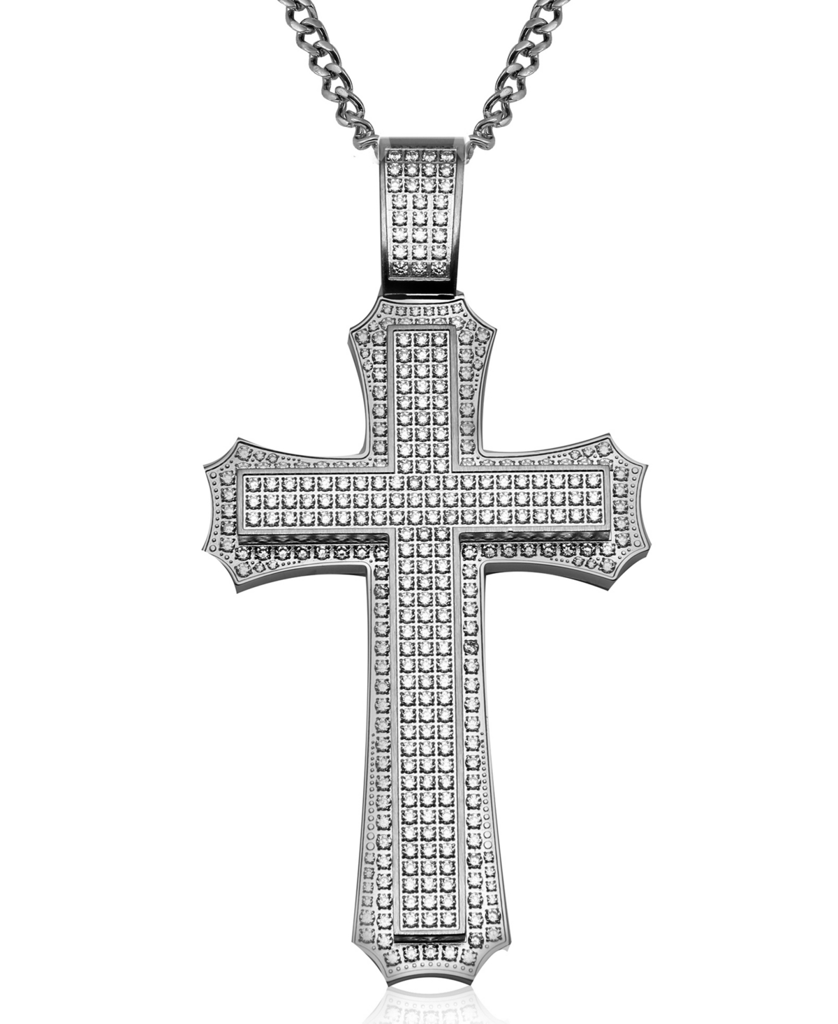 Macy's Cubic Zirconia Extra-large Cross 24" Pendant Necklace In Stainless Steel