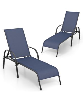 Adjustable Patio Chaise Folding Lounge Chair with Backrest-Navy