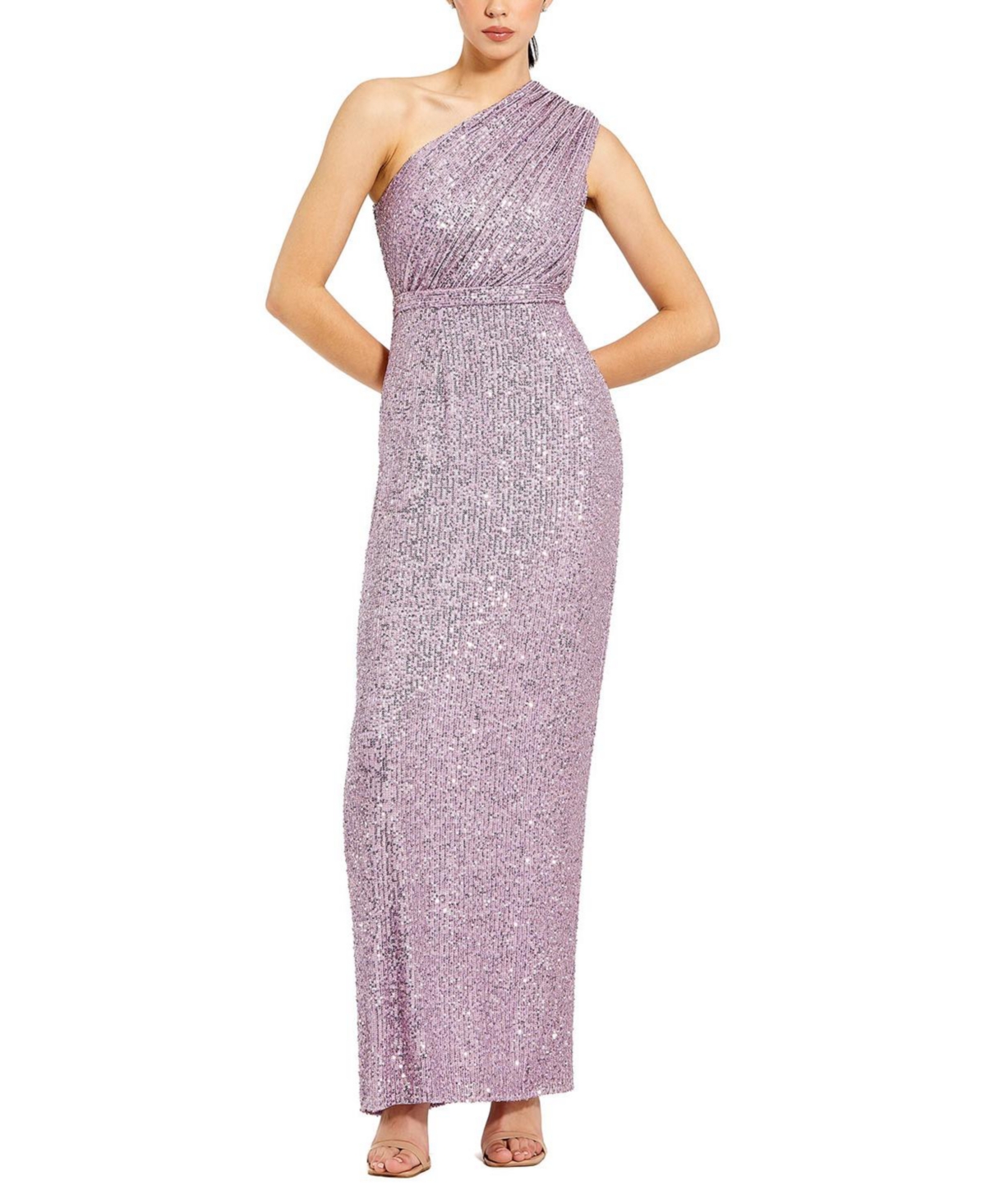 Mac Duggal Women's Sequined Ruched One Shoulder Gown