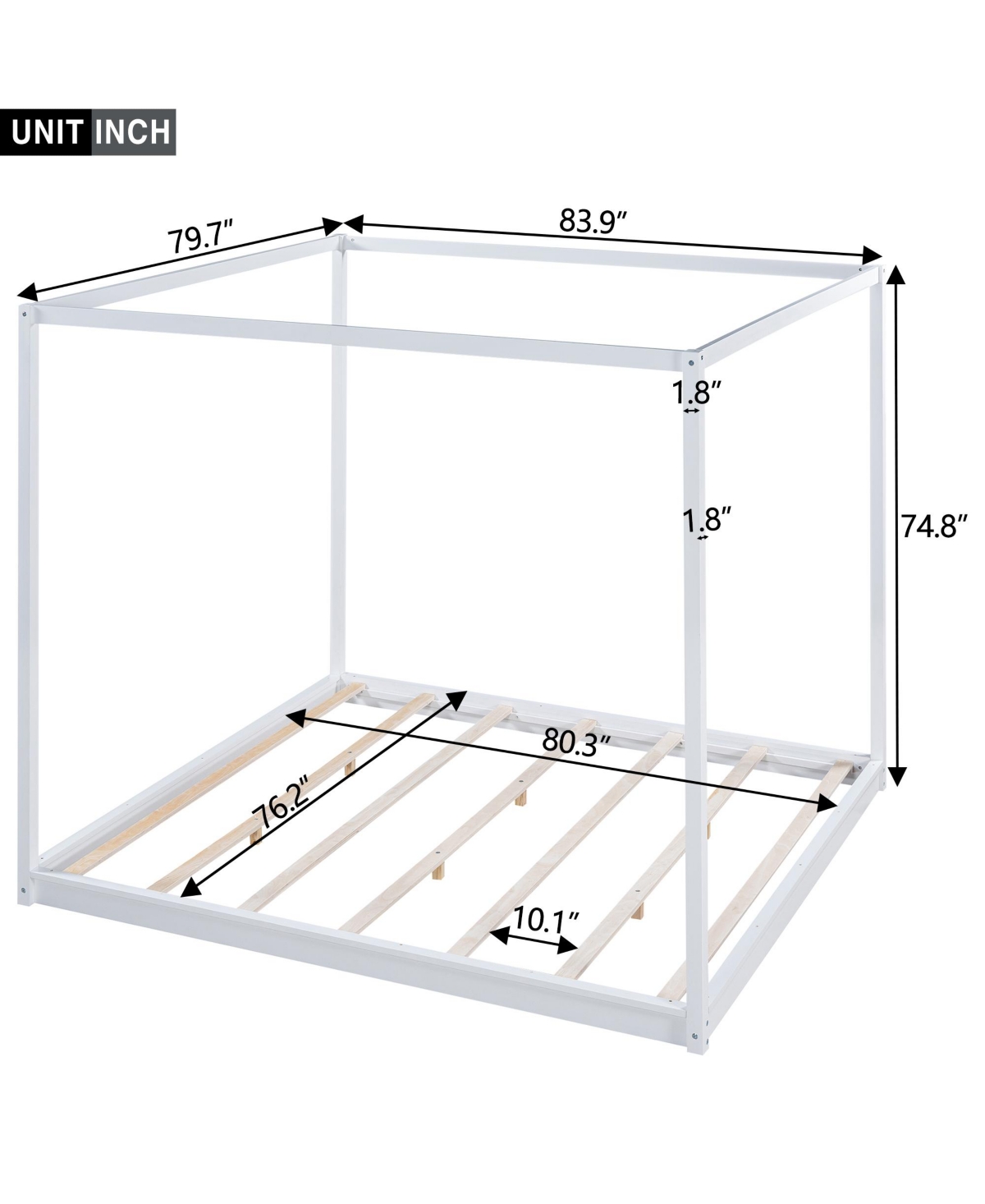 SlickblueKing Size Canopy Platform Bed with Support Legs Elegant Design for Stylish Bedrooms - White