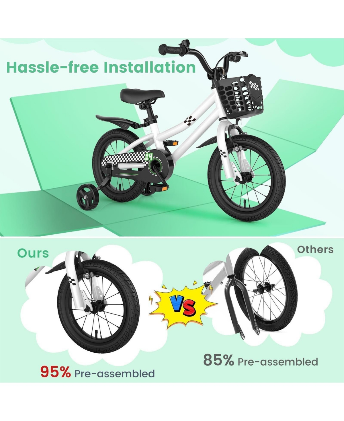 Hongge 14 Inch Kids Bike with 2 Training Wheels for 3-5 Years Old