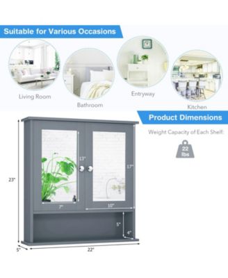 Bathroom Wall Mount Mirror Cabinet Organizer-Gray