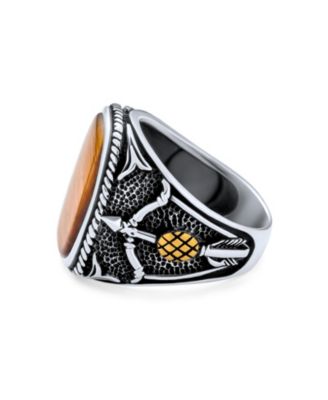 Natural Brown Tiger Eye Archery Bow Arrow Ring Sterling Silver