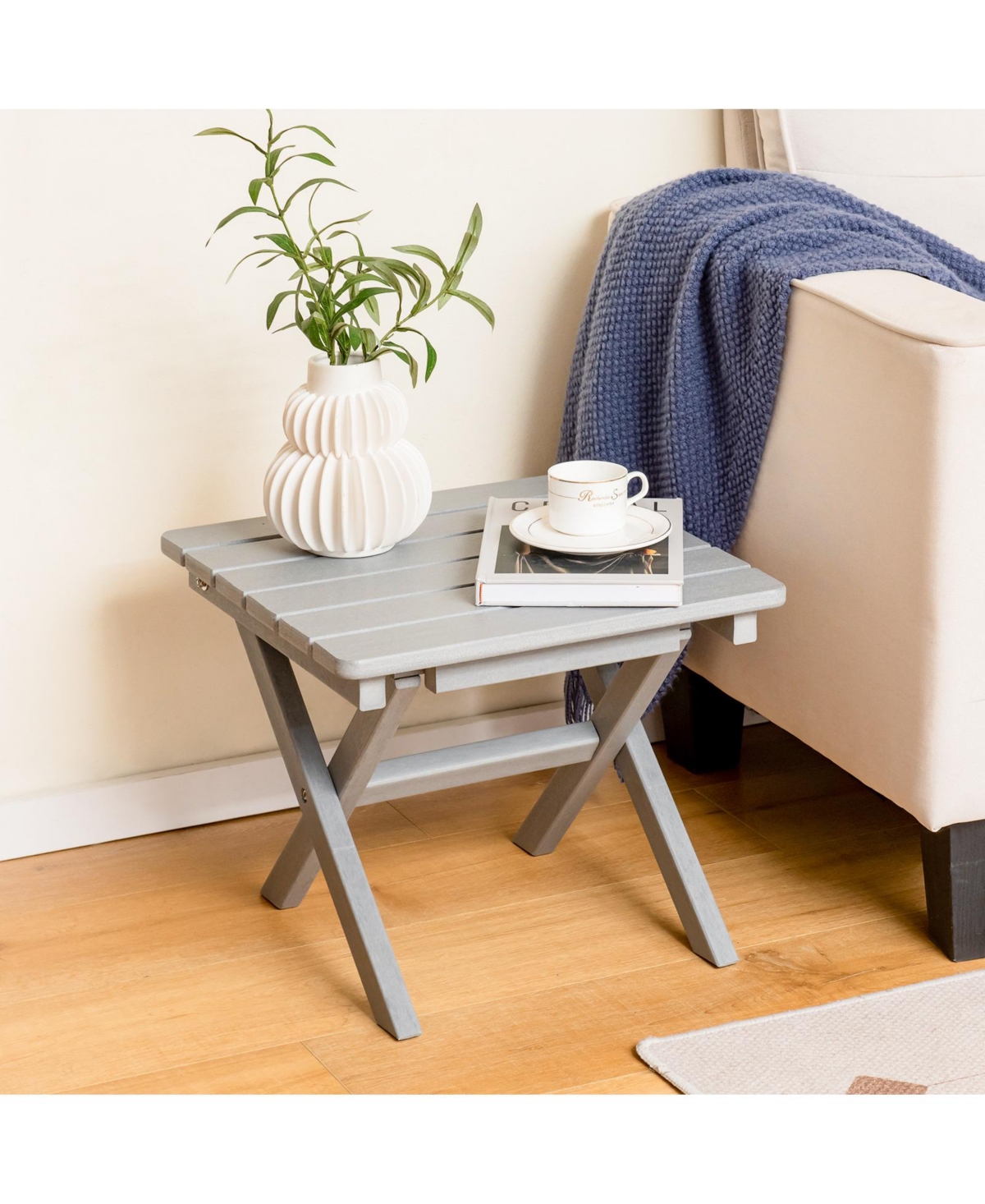 Sugift Outdoor Folding Side Table Foldable Weather-Resistant Hdpe Adirondack Table-Gray