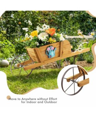 Wooden Wagon Planter with 9 Magnetic Accessories for Garden Yard