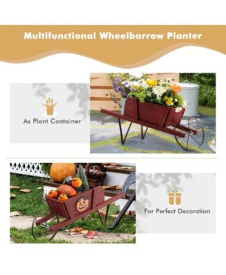 Wooden Wagon Planter with 9 Magnetic Accessories for Garden Yard-Red
