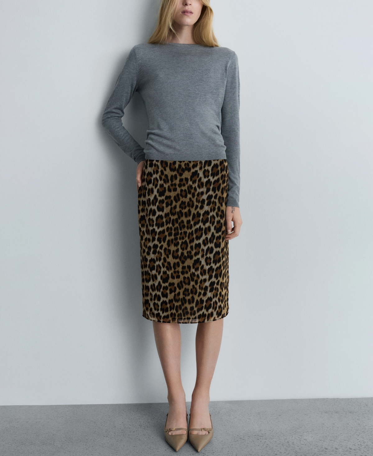 Mango Women's Leopard Midi Skirt In Brown