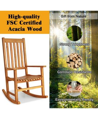 Indoor Outdoor Wooden High Back Rocking Chair-Natural