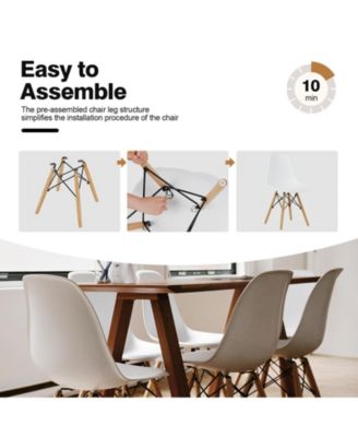 Set of 4 Modern Armless Dining Chairs Plastic Chairs with Wood Legs-White