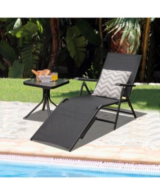 Patio Foldable Chaise Lounge Chair with Backrest and Footrest-Black
