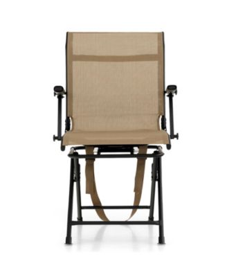 Foldable Swivel Patio Chair with Armrest and Mesh Back-Coffee
