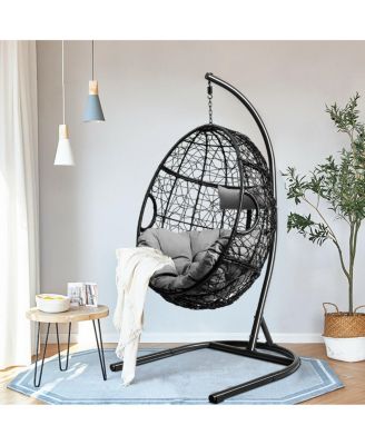 Hanging Cushioned Hammock Chair with Stand -Gray