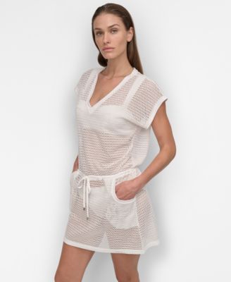 Women's Mesh Drawstring Tunic Swim Cover-Up