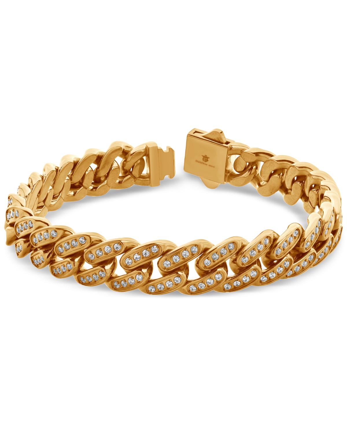 Men's Miami Cuban Link Cubic Zirconia Bracelet in Gold-Tone Ion-Plated Stainless Steel - Gold-Tone