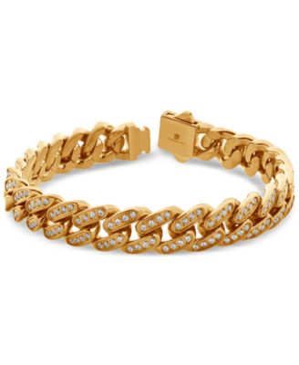Men's Miami Cuban Link Cubic Zirconia Bracelet in Gold-Tone Ion-Plated Stainless Steel