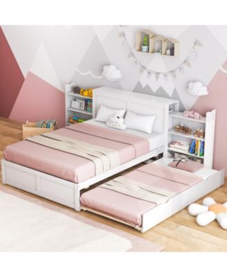 Kids Wooden Platform Bed with Trundle Storage Headboard-Full Size