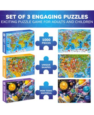 3 Pack Puzzles for Kids Ages 8-10 and Adults - World, USA Map & Space